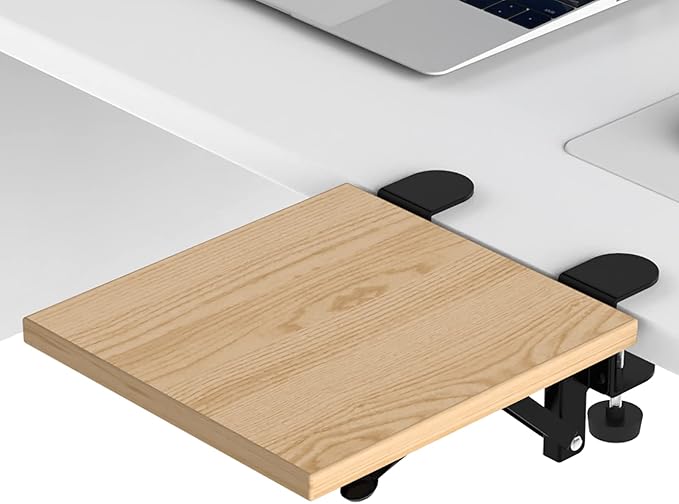 OUGIC Ergonomic Desk Extension Tray, 9.5 x 9.1 Inch Desk Extension Tray, Punch-Free Clamp Foldable Keyboard Drawer Tray Wrist Rest Computer Elbow Support