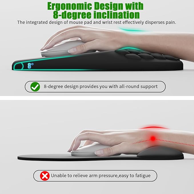 VAGAU Ergonomic Mouse Pad with Wrist Support, Wrist Rest Mousepad Memory Foam & Non-Slip PU Base for - Gaming, Office and Home (Black)