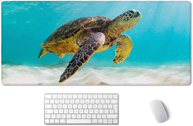 SSOIU Large Mouse Pad, Full Desk XXL Extended Gaming Mouse Pad 35.5" X 15.7", Waterproof Desk Mat with Stitched Edge, Non-Slip Laptop Computer Keyboard Mousepad for Office & Home, Sea Turtle