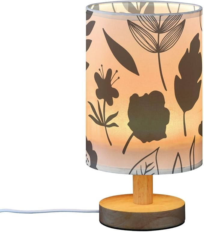 Black Floral LED Table Lamp, Bedside Lamp with Linen Lampshade, Flicker-Free Eye Care USB Plug in Nightstand Lamp, for Bedroom and Office