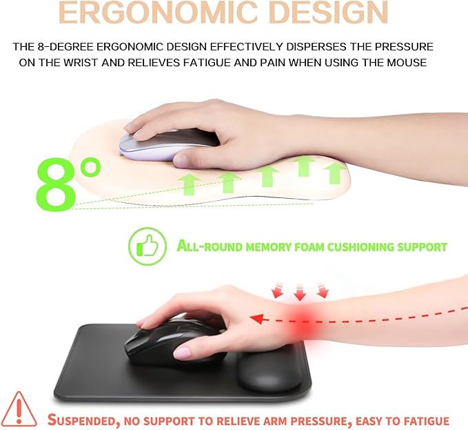 Ergonomic Wrist Rest with Mouse Pad, Mouse Pad with Comfortable Memory Foam Wrist Rest, Massage Design, Non-Slip Rubber Base, Made Easy Typing & Relieve Wrist Pain, Apricot
