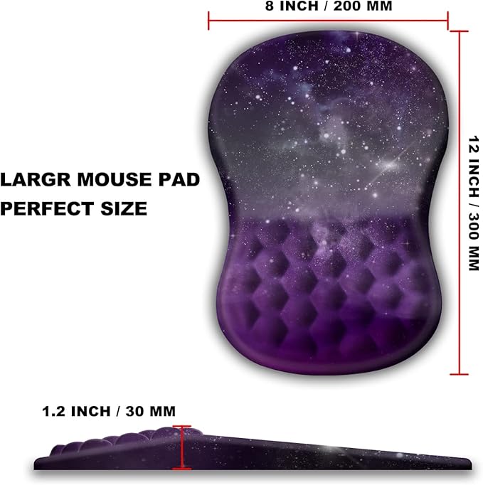 Mouse Pad Wrist Support, Ergonomic Mouse Pad with Massage Dot, Comfortable Computer Mouse Pad for Laptop, Wrist Rest Mousepad with Non-Slip PU Base for Office & Home, 12 x 8 in