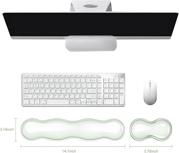 Mouse Pad with Wrist Rest, Soft Cloud Gel Keyboard Mouse Pad Set with Hand Wrist Support, Cute Non Slip Office Desk Accessories for Comfort/PC Gaming/Computer/Laptop, (Green Wave)