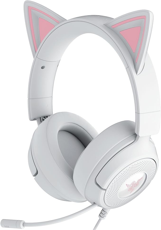 Razer Kraken Kitty V3 X Wired Gaming Headset: Kitty Ears - HyperClear Cardioid Mic - 40 mm Drivers - 7.1 Surround Sound - Comfy Ear Cushions - Cross-Platform via 3.5mm PC, PS5, Xbox, Switch 2 - White