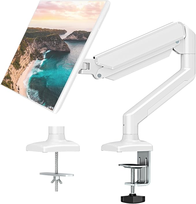 Single Monitor Mount Arm Fits up to 32 Inch, Desk Mount Holds 4.4-19.8lbs Computer Screen, Full Motion Gas Spring,VESA, White