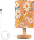 Colorful Floral LED Table Lamp, Bedside Lamp with Linen Lampshade, Flicker-Free Eye Care USB Plug in Nightstand Lamp, for Bedroom and Office