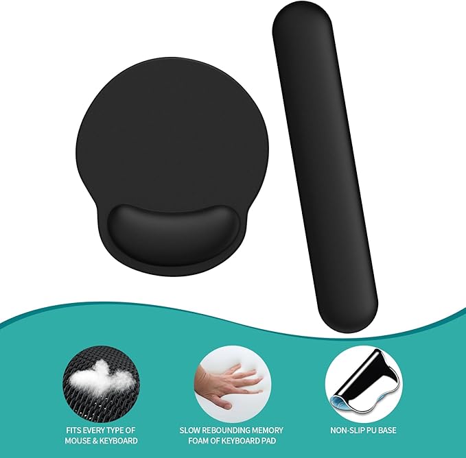 eulps Mouse Pad Wrist Support, Ergonomic Memory Foam Keyboard Wrist Pad & Gel Wrist Rest Set for Computer Keyboard for Easy Typing for Office & Home(Black Set)