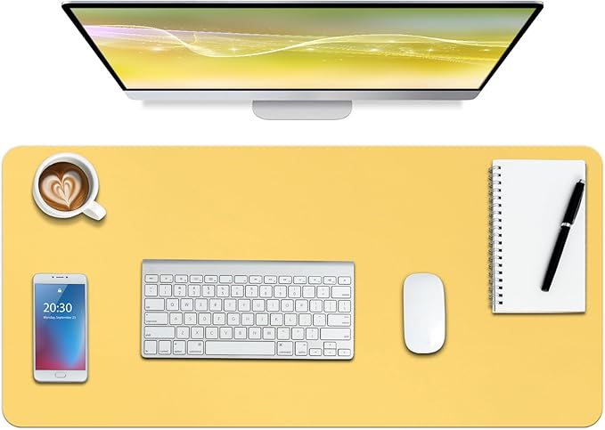 Boutilon Leather Desk Pad Protector,Non-Slip Mouse Pad,Laptop Desk Pad,Office Mouse Mat,Waterproof Leather Desk Blotter,Desk Writing Pad for Office and Home (L-Yellow,35"x 17")