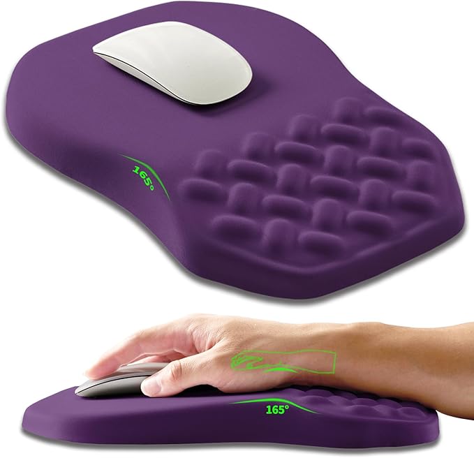 Ergonomic Slope Mouse Pad Wrist Support, Wrist Rest Mousepad for Carpal Tunnel with Massage Bulge and Slow Rebound Memory Foam (12x8 inch, Deep Purple)