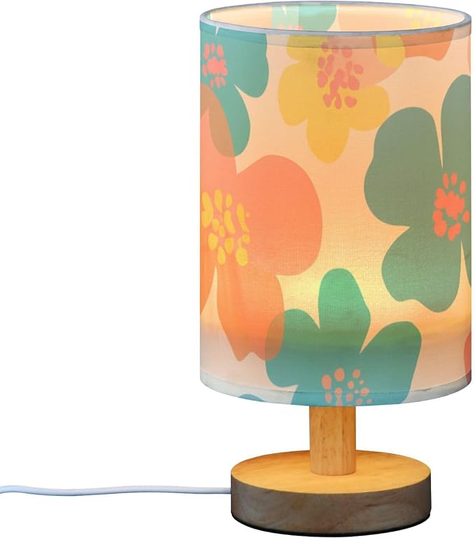 Teal Floral LED Table Lamp, Bedside Lamp with Linen Lampshade, Flicker-Free Eye Care USB Plug in Nightstand Lamp, for Bedroom and Office