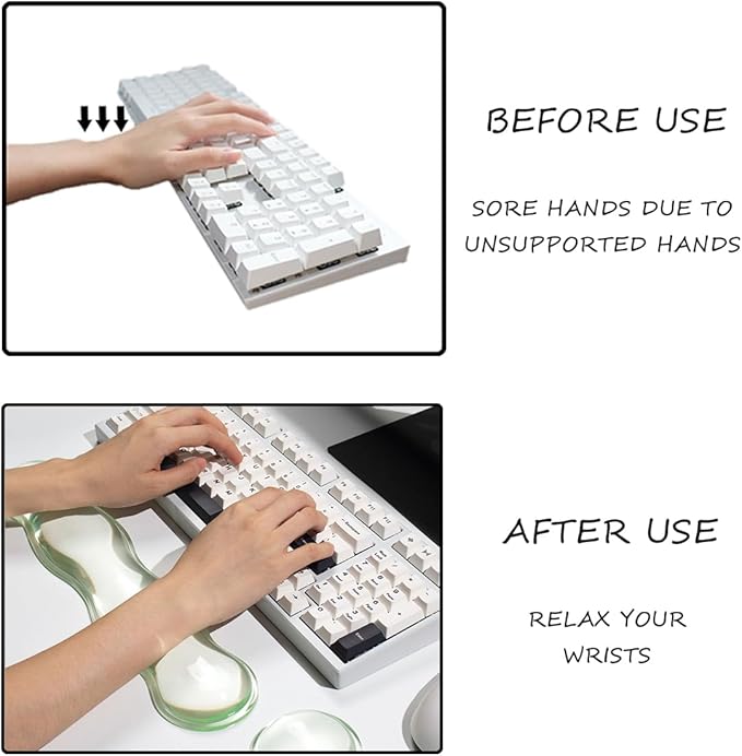 Clear Gel Keyboard Wrist Rest, Green Silicone Keyboard Wrist Rest, Cute Ergonomic Wrist Rest for Keyboard 60%/75% (Green-Long)