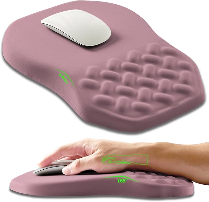 Ergonomic Slope Mouse Pad Wrist Support, Wrist Rest Mousepad for Carpal Tunnel with Massage Bulge and Slow Rebound Memory Foam (12x8 inch, Dark Pink)