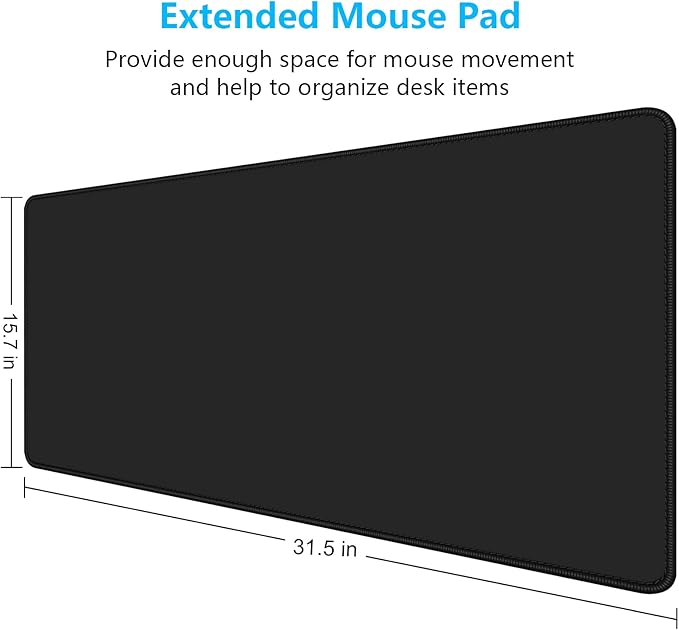 Dapesuom Large Gaming Mouse Pad, Extended Mouse Mat with Stitched Edges, Full Size Keyboard Pad with Non-Slip Base, Big XXL Computer Desk Mats for Gamer, Laptop, Office, 31.5 x 15.7in, Jet Black