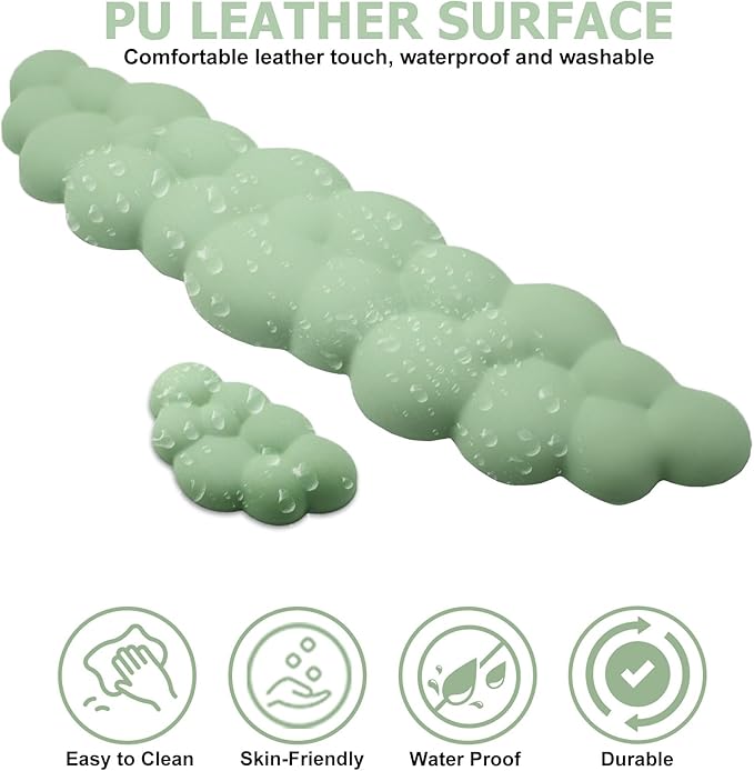 Cloud Wrist Rest Keyboard, PU Leather Memory Foam Wrist Rest for Computer Keyboard, Ergonomic Keyboard Wrist Rest and Cute Mouse Wrist Rest for Gaming,Office,Computer,Typing,Pastel Green