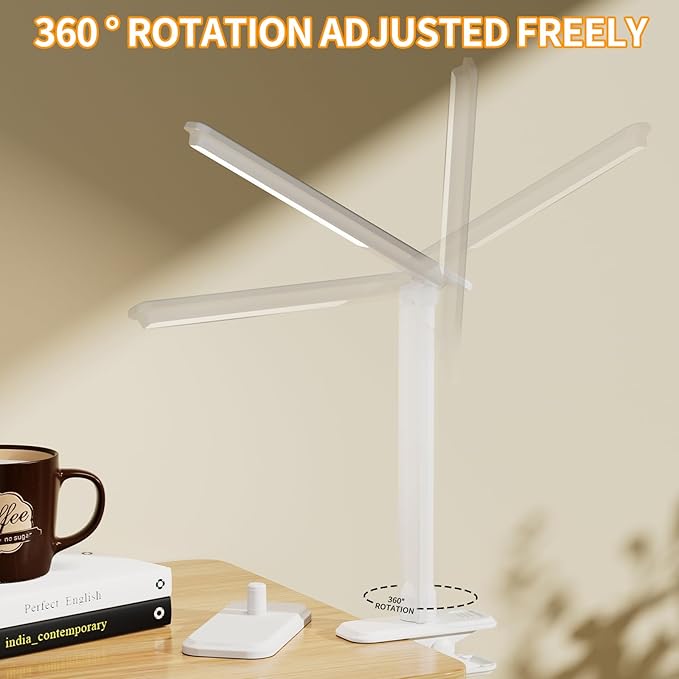 LED Desk Lamp Dimmable Table Lamp Reading Lamp with Changeable Clip & Base, 3 Brightness Dimmable Small Desk Lamp for Office Home, Desk Clip on Lamp for Bed Headboard, LED Desk Light Strip