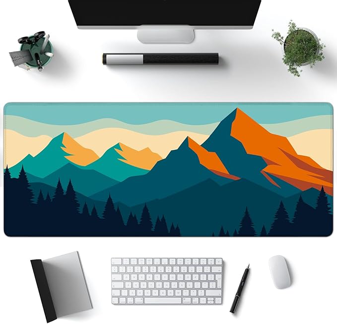 Desk Mat, Mountain Forest XXL 35.4"x15.7"Large Gaming Mouse Pad, 3mm Thick Gaming Keyboard Pad,Desk Pad Non-Slip Rubber Base with Stitched Edges for Office Game Home Decor