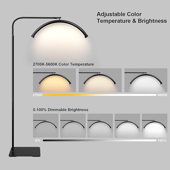 [Promotion Ultra-Bright] Half Moon LED Floor Light for Lash Techs, Eyelash Extensions, Estheticians, Skincare, Nail Art, Tattoo Artists, Home & Office - Professional Shadow-Free Lamp | Dimmable