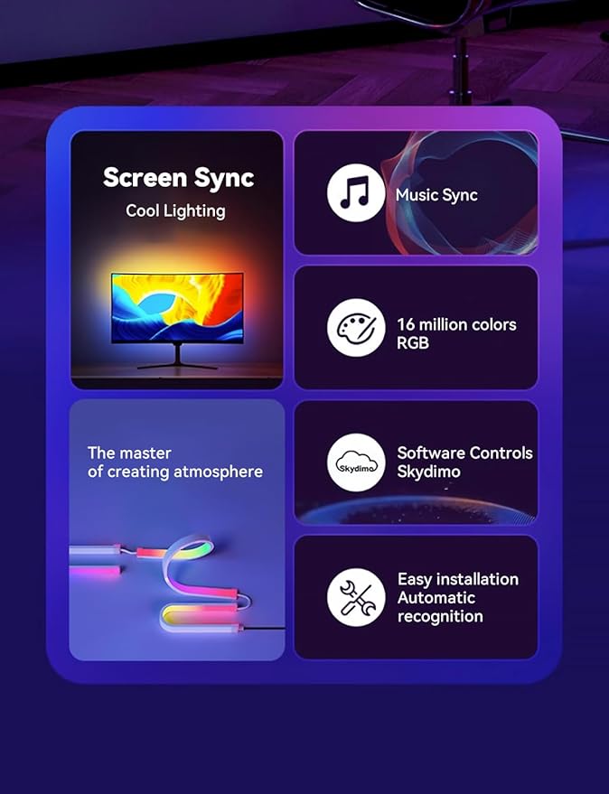 Monitor LED Backlights for PC & Mac, LED Strip Lights That Sync with Screen Color or Music, Computer Light Bar Behind Monitor, LEDs for Desk Gaming, USB Interface, Software Control (34 in)