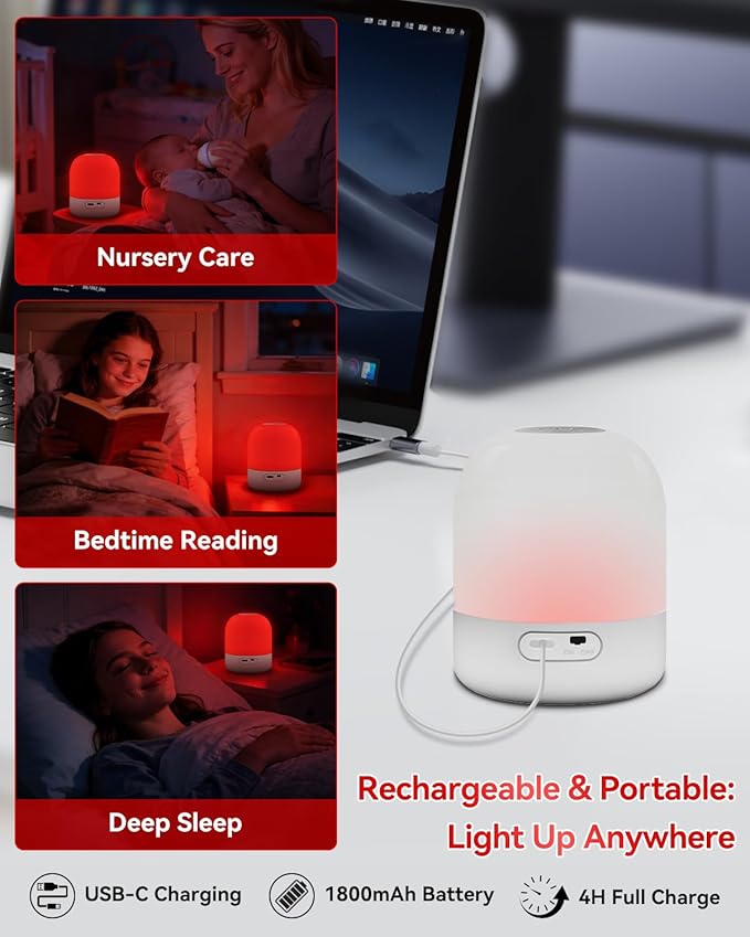 670nm Red Light for Sleep, 100% Blue Light Blocking, 360° Red Night Light Lamp with Remote & Touch Control, Dimmable, 4 Timers, Melatonin Promoting Natural Sleep Aid for Bedside Bedroom, Baby Nursery