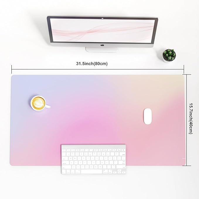 Colorful Star Large Mouse Pad Pink, Girly Desk Mat Aesthetic PU Leather Laptop Mat 31.5 x 15.7 in, Cute Mousepad & Large Desk Pad, Waterproof Non-Slip Desk Mat for Office Accessories Women& Girl