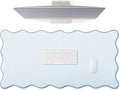 Scalloped Desk Mat Large Scalloped Piping Cute Desk Mat Aesthetic Preppy Table Pad Large Nonslip Pad with Edge Stitching Waterproof Gaming(Blue,36 x 17 Inches)