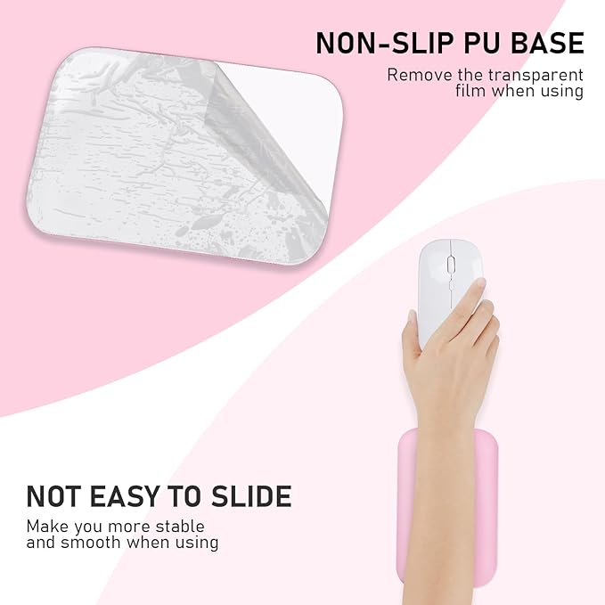 Leolee Elbow Rest Pads for Desk, Upgraded Gel Memory Foam Ergonomic Wrist Rest Pad Arm Rest Pads with Non-Slip Base, Cushion Support Relieve Elbow and Wrist Pain for Computer, Office, 2 Packs, Pink