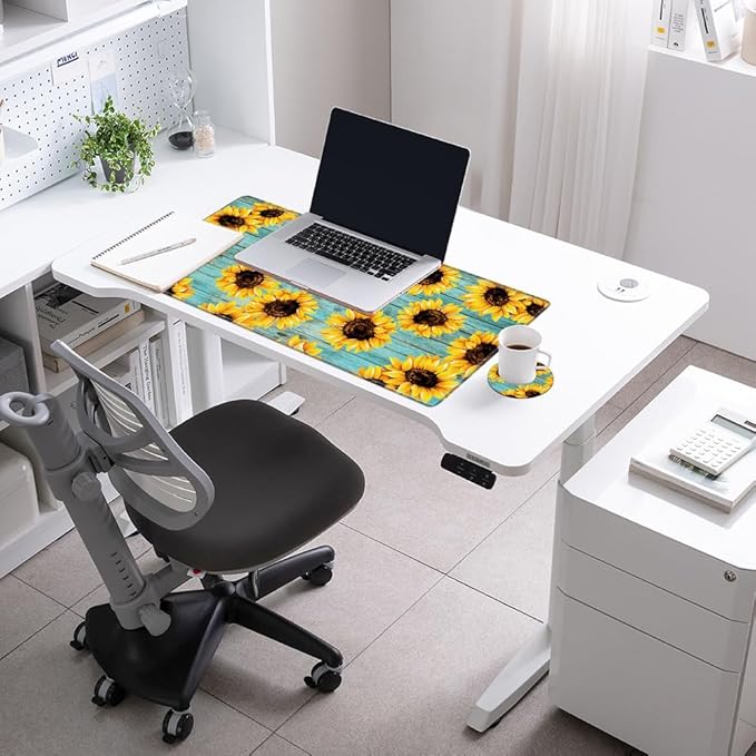 Gaming Mouse Pad Large Mousepad Sunflower Desk Mat XXL Big Desk Pad Rubber Base Computer Pad with Stitched Edges Mouse Mat for Work Game Home Office