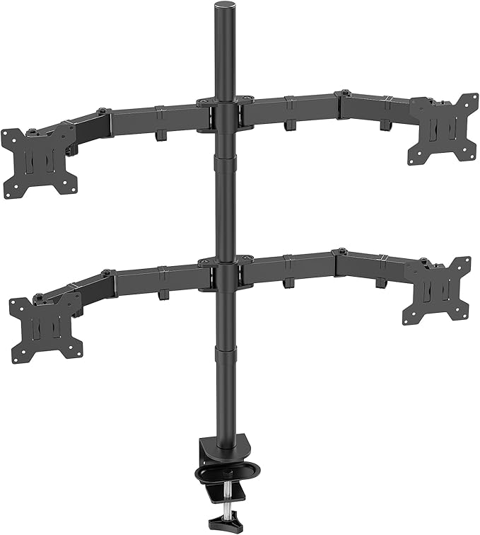 Quad Monitor Mount Heavy Duty Adjustable 4 Desk Monitor Stand for 13"-27" Screen, Computer Monitor Mount Holds Up to 22lbs with C Clamp/Grommet Base