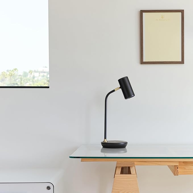 Brightech Ezra Office Desk Lamp – Wireless Charging Pad and Temperature Changing Light Options – Living Room Table Lamp for Mid-Century, Art Deco, Contemporary Décor - Black