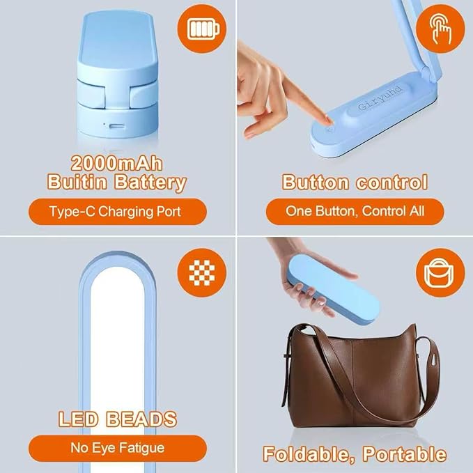 LED Desk Lamp for Office Home & Battery Operated Lamp Rechargeable Lamp Foldable & Portable Light, LED Desk Light Strip, 3 Brightness Dimmable Small Desk Lamp Wireless Reading Lamp