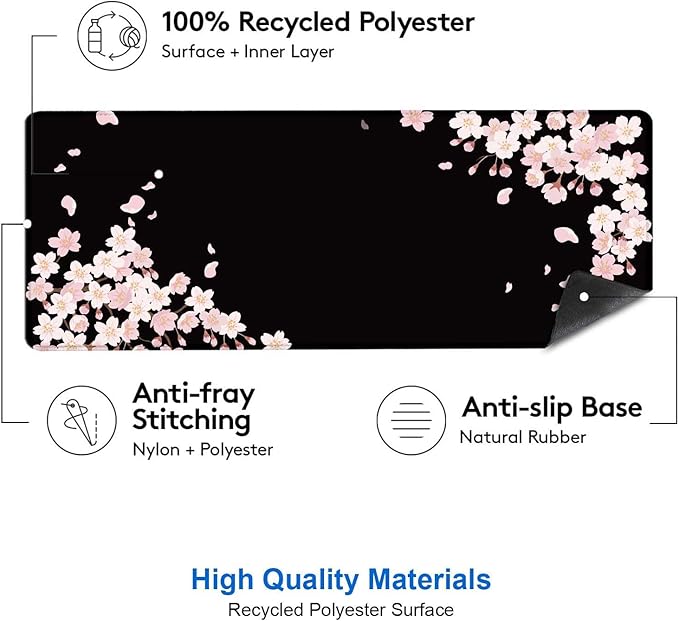 IMAYONDIA Sakura Japanese Desk Mat, Cherry Blossom Large Gaming Mouse Pad, Black Elegant Floral Mousepad for Women, Minimalistic Flower Aesthetic Desk Pad for Work, Game, Office, 31.5x11.8