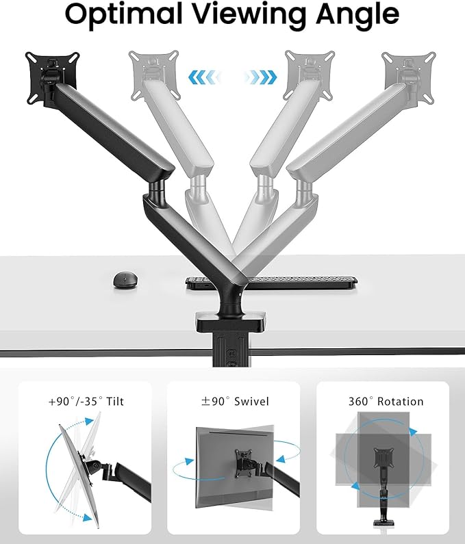 Single Monitor Mount for 13-49 Inch Screens up to 24 lbs, Ergonomic Adjustable Monitor Arm with Built-in USB 3.0 Hub, Space-Saving VESA Desk Mount for Home Office & Gaming, C-Clamp & Grommet Base