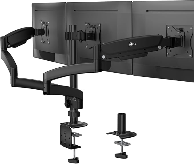 WALI Triple Monitor Mount, 3 Monitor Desk Mount with Premium Gas Spring Arm for Screens 17-32 Inch, Multiple Monitors Stand with Tilt, Swivel, Rotation, Mounting Holes 75/100 mm, Black