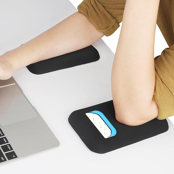 Leolee Elbow Rest Pads for Desk, Upgraded Gel Memory Foam Ergonomic Wrist Rest Pad Arm Rest Pads with Non-Slip Base, Cushion Support Relieve Elbow and Wrist Pain for Computer, Office, 2 Packs, Black