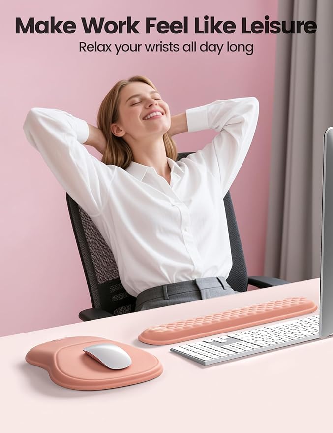 Meatanty Keyboard and Mouse Pad Wrist Rest Set, Ergonomic Wrist Pad Support, Computer Hand Palm Rest Combo, Memory Foam Typing Desk Accessories Carpal Tunnel Cushion, Laptop Office Home School-Black