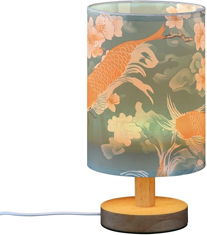 Luck Fish LED Table Lamp, Bedside Lamp with Linen Lampshade, Flicker-Free Eye Care USB Plug in Nightstand Lamp, for Bedroom and Office