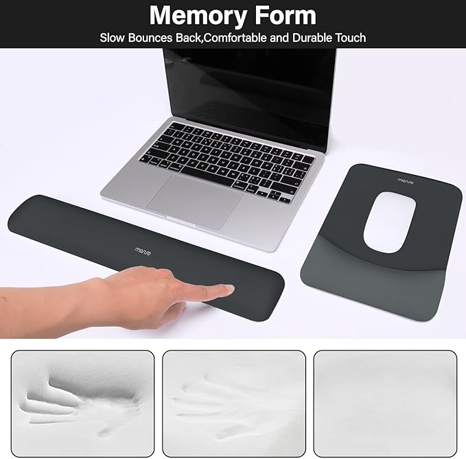 MOSISO Wrist Rest Support for Mouse Pad&Keyboard Set, Rectangular Ergonomic Mousepad Non-Slip Base Home/Office Easy Typing Pad with Neoprene Cloth&Raised Silicone Lining, Slate Gray