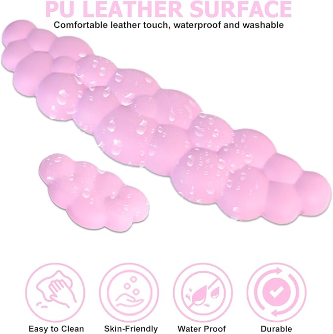 Cloud Wrist Rest Set, Ergonomic, Whimsical, Pink, PU Leather, Memory Foam