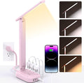 Dorm Room Essentials for Girls, Pink Power Strip with LED Desk Lamp, 3 Outlets 4 USB Ports, 4 Modes 5 Level Touch Lamp Small Desk Lamp for Home Office Bedroom Study Reading Light, 5ft Extension Cord
