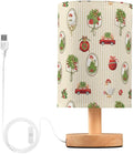 Beige Berry LED Table Lamp, Bedside Lamp with Linen Lampshade, Flicker-Free Eye Care USB Plug in Nightstand Lamp, for Bedroom and Office