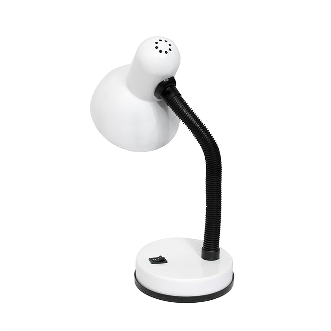 Simple Designs LD1088-WHT 14.25" Sleek and Sturdy Classic Gooseneck Study Desk Lamp, White