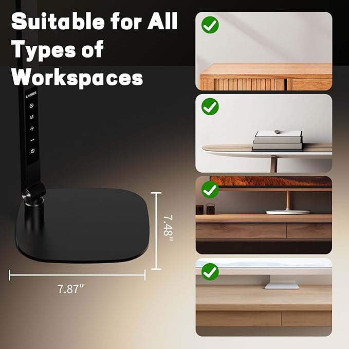 LED Desk Lamp for Home Office – Professional Eye-Caring Soft Diffused Light, Dimmable Desk Lamp with Adjustable Metal Swing Arm, Memory & Timer, Modern Anti-Glare Table Lamp