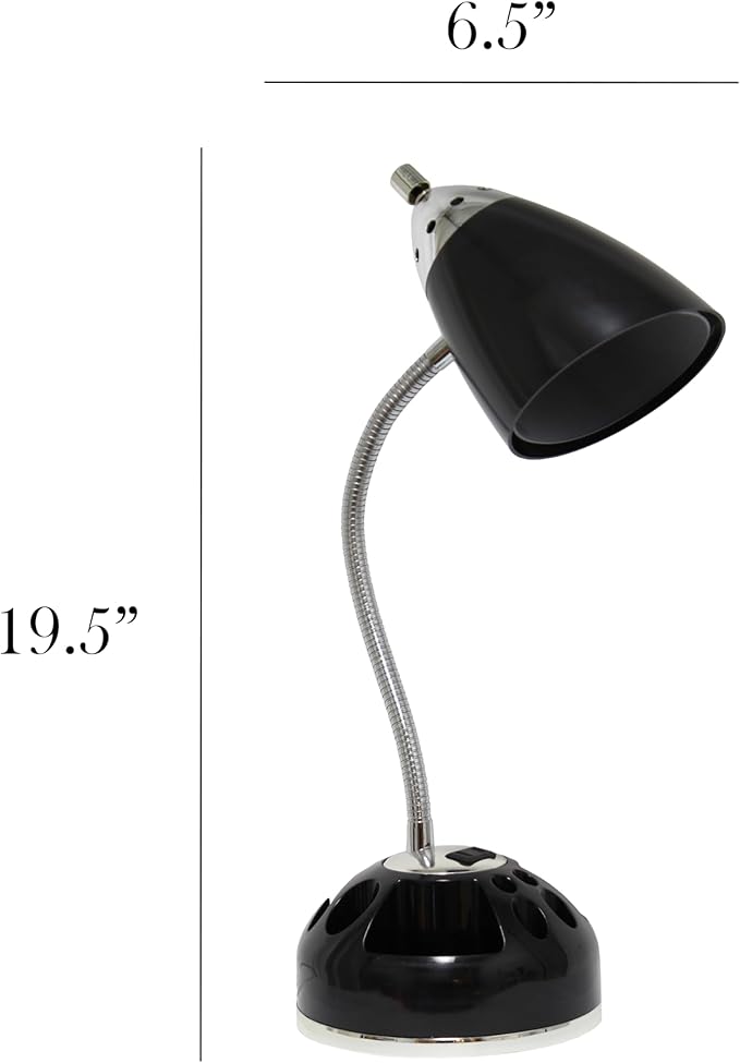 Simple Designs LD1015-BLK Flossy Organizer Desk Lamp with Charging Outlet and Lazy Susan Base, Black