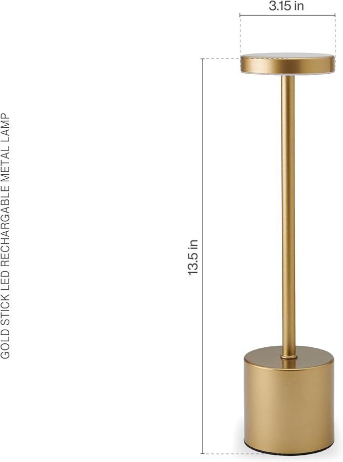 Elements 13-Inch Rechargeable LED Desk Lamp - Metal Construction with Touch Control, 3 Light Colors, Stepless Dimming, 1200mAh Battery, USB-C Charging, Perfect for Home Office and Table Lighting