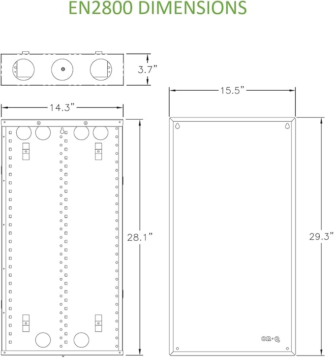 Legrand - On-Q 28-Inch Structured Wiring Enclosure with Screw-On Cover - in-Wall 20-Gauge Media Box with 2.5" Wire Pass Throughs & 2X Outlet Knockouts - Glossy White - EN2800