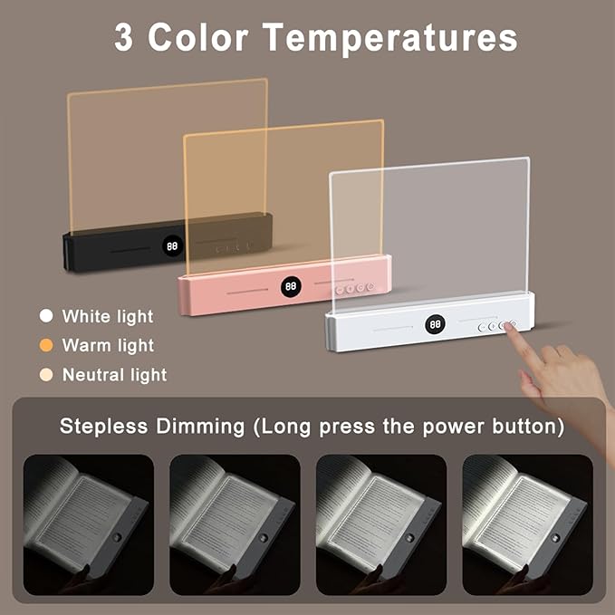LED Book Light and Night Light 2 in 1, USB Rechargeable Clear Flat Book Light with 3 Colors & Timer, Dimmable Book Lights for Reading at Night, Scratch-Resistant, Eye-Care (Black)