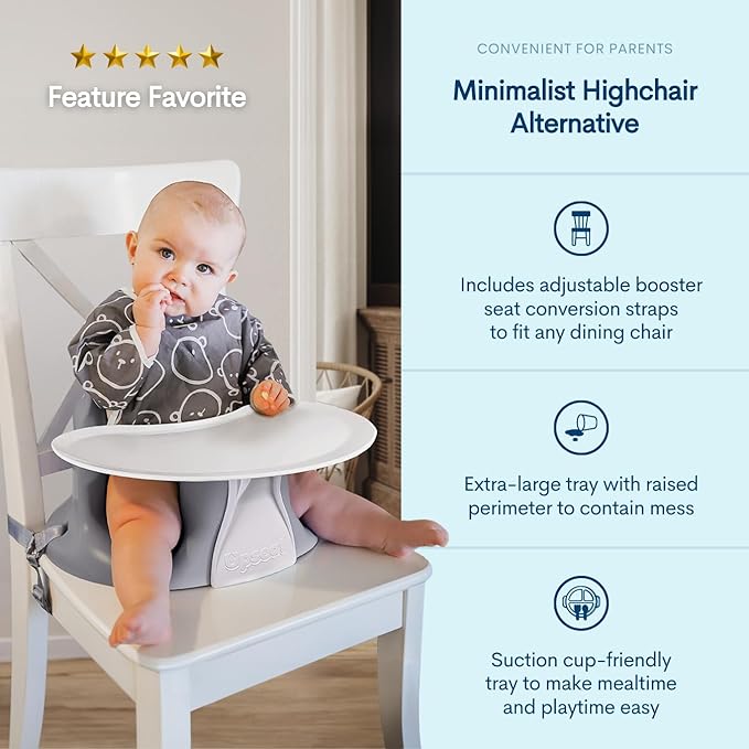 Upseat – The Original Ergonomic Baby Floor & Booster Seat with Tray, Developed with Physical Therapists for Upright Posture & Healthy Hip Development, 4–24 Months, Dishwasher-Safe Extra-Large Tray