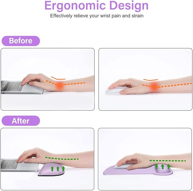 MOSISO Wrist Rest Support for Mouse Pad & Keyboard Set, Ergonomic Mousepad Non-Slip Base Home/Office Easy Typing Cushion with Neoprene Cloth & Raised Memory Foam, Dusty Lilac