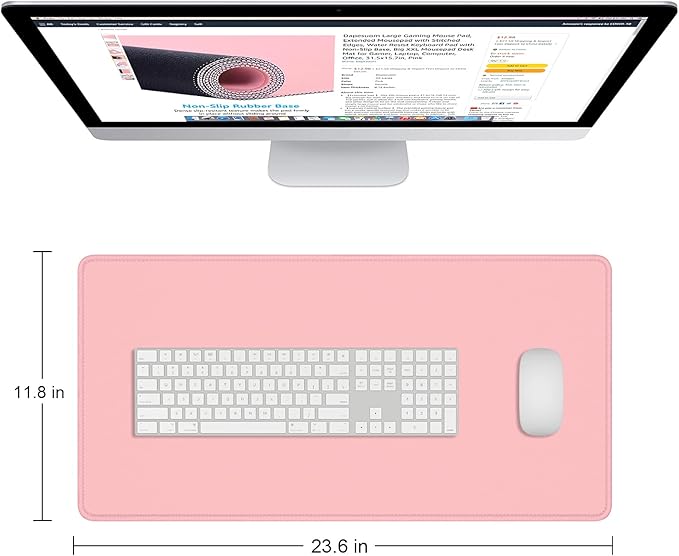 Dapesuom Large Mouse Pad, Extended Gaming Mouse Mat with Stitched Edges, Full Size Desk Mats with Non-Slip Base, Computer Big Desktop Keyboard Pad for Gamer, Laptop, Office, 23.6 x 11.8 in, Pink