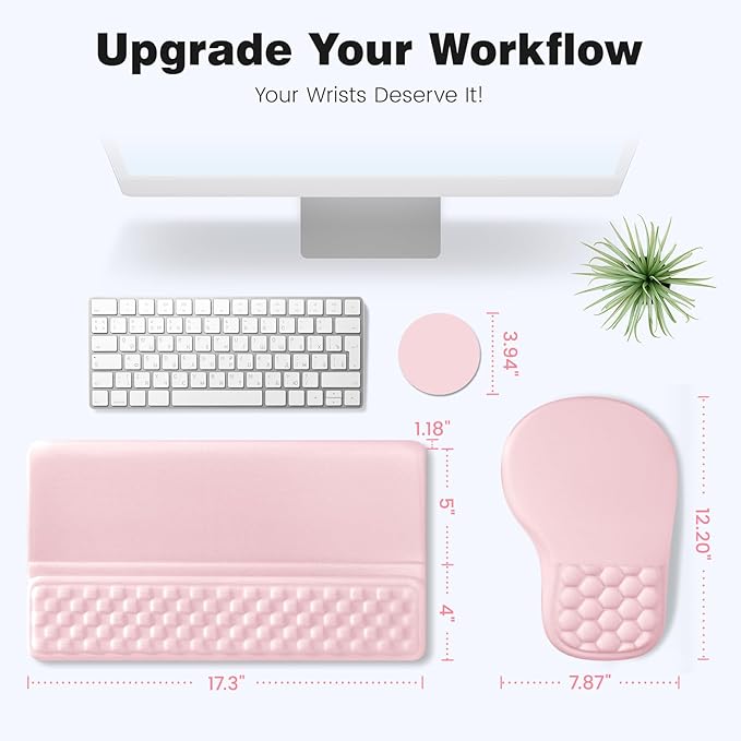 Ospelelf Ergonomic Mouse Pad and Keyboard Stand Wrist Rest Set, Memory Foam Comfort, for Typing, Office Desk Accessories, Pink
